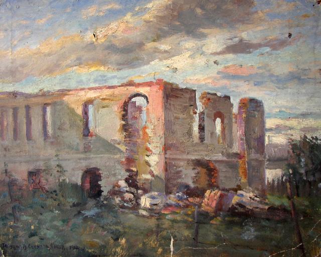 Севастьянов В.К. Дом, разрушенный бомбой. Этюд. 1944 Севастьянов В.К. Дом, разрушенный бомбой. Этюд. 1944
